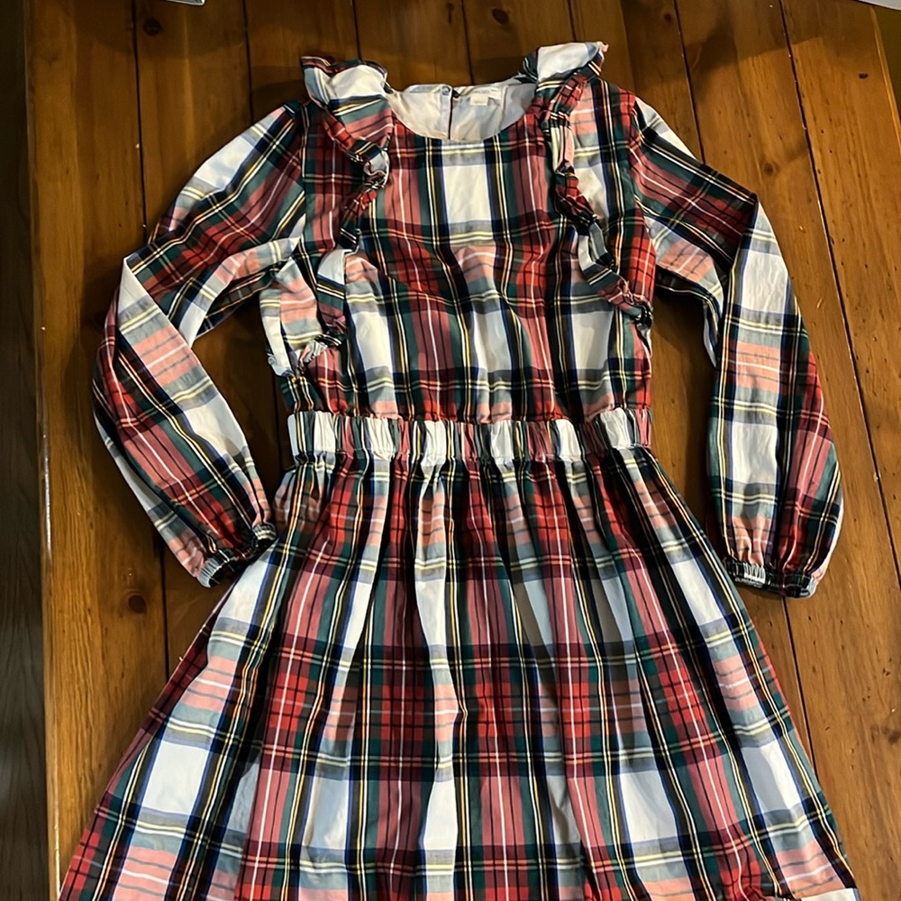 Plaid long sleeve dress with ruffles